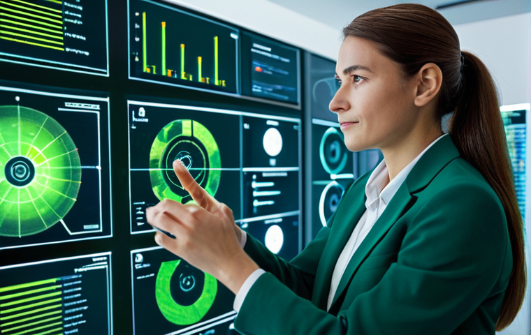 A professional environmental engineer, fully clothed in a modest business suit, working in a futuristic green technology lab. She is observing interactive holographic displays showing environmental data visualizations and sustainable energy models. The lab features advanced sensors, sustainable materials, and glowing green energy elements. The scene is well-lit, focusing on innovation and technological progress. safe for work, appropriate content, fully clothed, professional, perfect anatomy, correct proportions, natural pose, well-formed hands, proper finger count, natural body proportions, high quality professional photography.