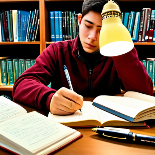 Home 22 **
A focused student, fully clothed in appropriate study attire, at a desk covered with books and notes, highlighting a textbook with a pen. Bookshelves and a warm lamp in the background. "Key summary notes" are visibly written on a notebook. Safe for work, appropriate content, perfect anatomy, correct proportions, natural pose, well-formed hands, proper finger count, professional, modest, family-friendly, high quality.
**