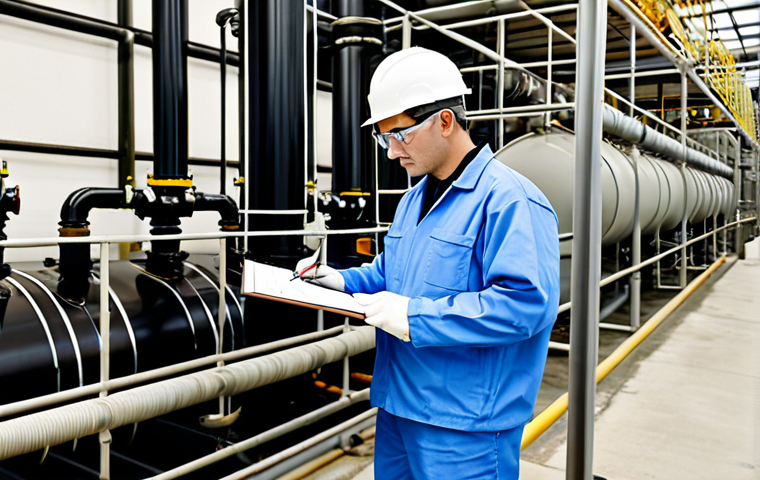 Waste Water Treatment Plant**
"A fully clothed environmental engineer inspecting equipment at a wastewater treatment plant. Modest work attire, safety glasses, holding a clipboard. Background includes pipes, tanks, and machinery. Perfect anatomy, correct proportions, natural pose, safe for work, appropriate content, professional, high quality."
**
