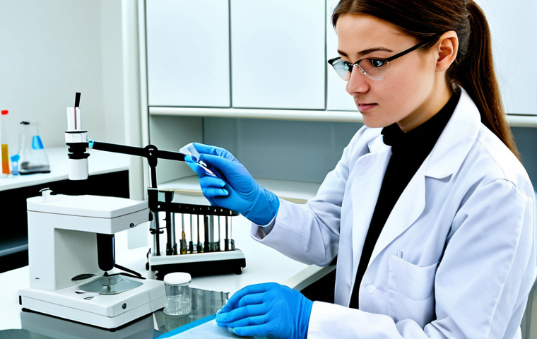 환경분야 자격증 취득 이유 - **Subject:** A young professional environmental scientist, **Clothing:** fully clothed in a lab coat...