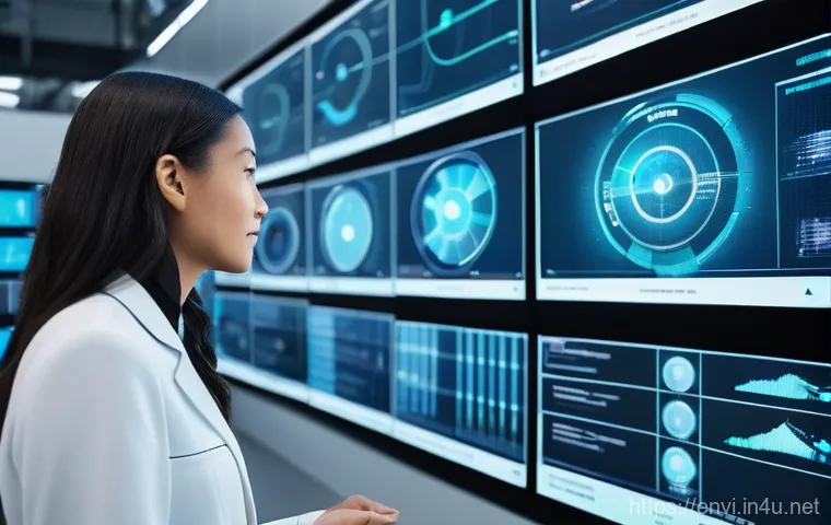 환경기술 실무 사례 분석 - **AI-Powered Environmental Command Center:** A futuristic, bright control room filled with large, tr...