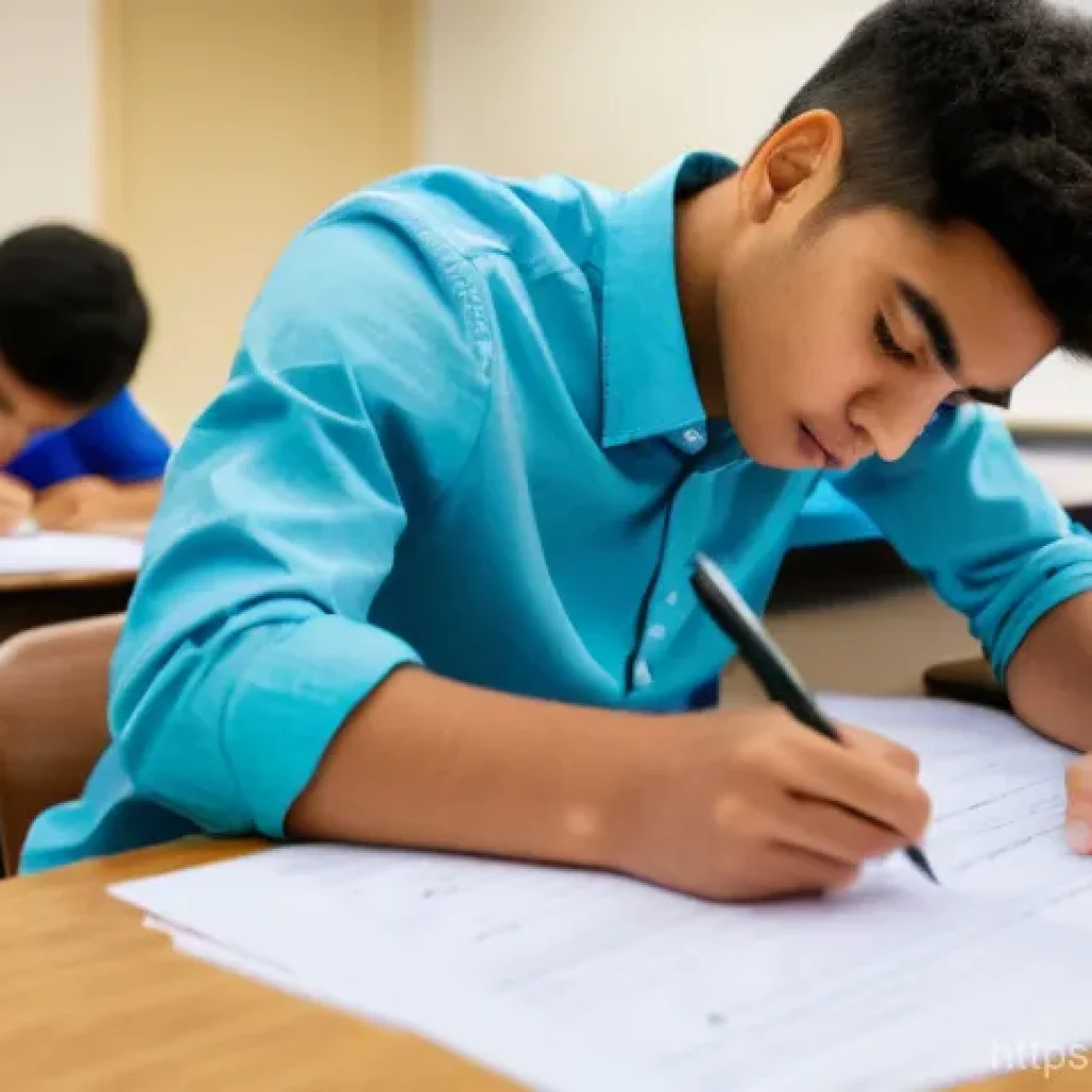 환경기사 실기시험 주의사항 - A focused student, approximately 20-25 years old, intently solving a complex environmental engineeri...