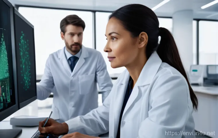 환경보건 실기 준비 사례 - A diverse group of three young environmental health students or professionals, all dressed in lab co... 환경보건 실기 준비 사례 - A diverse group of three young environmental health students or professionals, all dressed in lab co...